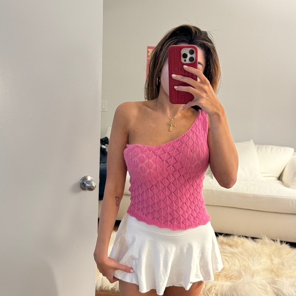 Gimaguas isola pink one shoulder crochet knit cotton tank top - Picture 9 of 12